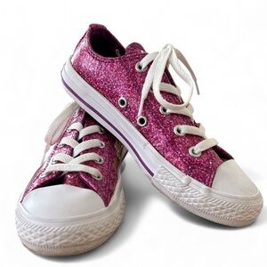 Converse All Star Low Tops Sparkly Glitter Pink Lace Up Sneakers